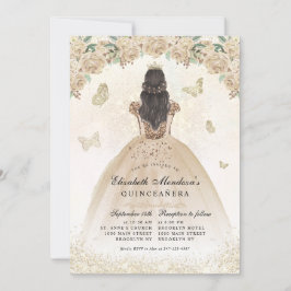 Convite Dourada Sparkle Floral Princesa Quinceañera Aniver