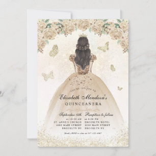 Convite Dourada Sparkle Floral Princesa Quinceañera Aniver