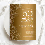 Convite Dourada Surpresa Floral 50ª Festa de aniversário<br><div class="desc">Dourada White Surprise 50º Convite de aniversário. Design de Glam feminina com folha de ouro falsa, sotaques botânicos e letra de script de tipografia. Simples cartão de convite floral perfeito para uma festa surpresa na moda. Pode ser personalizado para qualquer idade. Impressos convites Zazzle ou download instantâneo de modelo digital....</div>