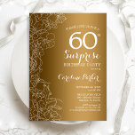 Convite Dourada Surpresa Floral 60ª Festa de aniversário<br><div class="desc">Dourada White Surprise 60º Convite de aniversário. Design de Glam feminina com folha de ouro falsa, sotaques botânicos e letra de script de tipografia. Simples cartão de convite floral perfeito para uma festa surpresa na moda. Pode ser personalizado para qualquer idade. Impressos convites Zazzle ou download instantâneo de modelo digital....</div>