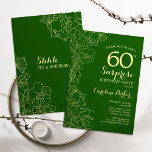 Convite Dourada surpresa verde 60ª Festa de aniversário<br><div class="desc">Floral Green Dourado Surpresa 60º Convite de aniversário. Design minimalista moderno com sotaques botânicos e letra de escrita tipográfica. Simples cartão de convite floral perfeito para uma festa surpresa na moda. Pode ser personalizado para qualquer idade.</div>