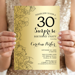 Convite Dourada Surprise aniversário de 30 anos Party
