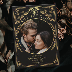 Convite Dourada Tarot Gothic Wedding Foto Salvar Data