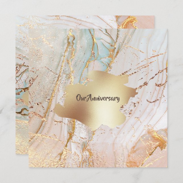 Convite Dourada textura do geodo de mármore - festa elegan (Frente/Verso)