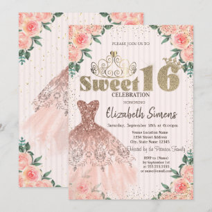 Convite Dourada Tiara,Confetti,Vestido,Sweet Floral Stripe