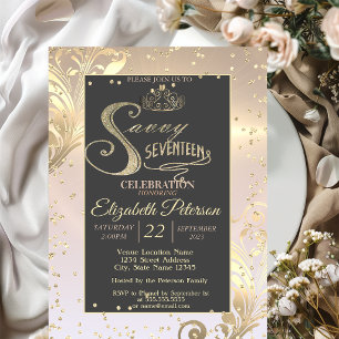 Convite Dourada Tiara Sweet Diamantes Savvy dezessete