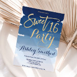 Convite Dourada tipografia marinho azul-aquarela Sweet 16<br><div class="desc">Marinho de tipografia de ouro falso moderno pinceladas de cor azul-d-água cava doce 16 aniversários. Uma tipografia moderna,  simples,  elegante e elegante pincel de ouro,  com letra de mão,  sobre um fundo de cor azul-marinho,  cor-de-água.</div>