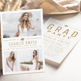 Convite Dourada Tipografia Moderna 3 Festa de formatura de