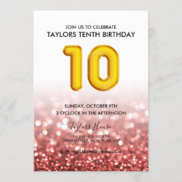 Convite Dourada Vermelha Balão Vermelho 10ª Festa de anive