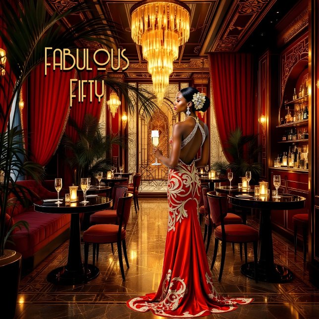 Convite Dourada Vermelha, Fabulosa Deco de Arte Vestida Mu (Criador carregado)