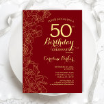 Convite Dourada vermelha Floral 50ª Festa de aniversário<br><div class="desc">Dourado Vermelho Floral 50º Convite de aniversário. Design minimalista moderno com desenhos botânicos em destaque, folha de ouro falsa e letra de script de tipografia. Simples trendy convida cartão perfeito para uma festa de na moda. Pode ser personalizado para qualquer idade. Impressos convites Zazzle ou modelo de impressão digital instantânea...</div>