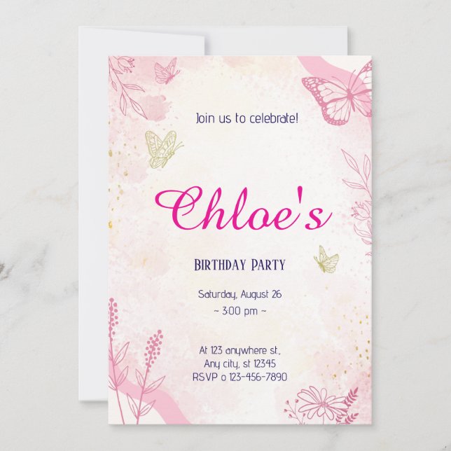 Convite Dourada Watercolor rosa (Frente)