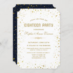 Convite Dourada Whimsical Starry Night 18th Festa de anive<br><div class="desc">Festa de Onze Noites Estreladas Douradas! Este design apresenta um rico fundo azul marinho (no verso) com uma estrutura falsa de estrelas douradas,  ornamento dourado como divisor sobre um fundo branco. Use a ferramenta Personalizar para adicionar suas informações. Para itens correspondentes,  visite minha coleção de 18 anos.</div>