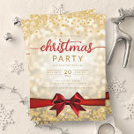 Convite Dourada Winter Glam Company Xmas Red Ribbon<br><div class="desc">Elegante Formal Company & Corporate Christmas Party / Cocktail / modelo de Convite de festas Jante com Dourado Faux Foil Snowflakes Natal. Imprima seus amigos e colegas de trabalho com este design de convite sofisticado e elegante.</div>