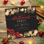 Convite Dourada Winter Wonderland Company Xmas Red Ribbon<br><div class="desc">Elegante Formal Company e Corporate Christmas Party / Cocktail / Jantar modelo com flocos de neve Dourados e luzes de Natal. Imprima seus amigos e colegas de trabalho com este design de convite sofisticado e elegante.</div>