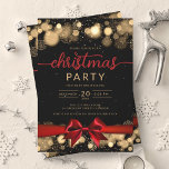 Convite Dourada Winter Wonderland Company Xmas Red Ribbon<br><div class="desc">Elegante Formal Company e Corporate Christmas Party / Cocktail / Jantar modelo com flocos de neve Dourados e luzes de Natal. Imprima seus amigos e colegas de trabalho com este design de convite sofisticado e elegante.</div>