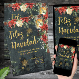 Convite Dourada Woodland - Espanha - Feliz Navidad - Cartã