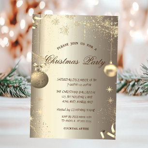 Convite Douradas bolas Snowflakes Stars Natal Corporativo