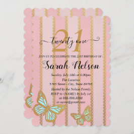 Convite Douradas e borboletas rosa