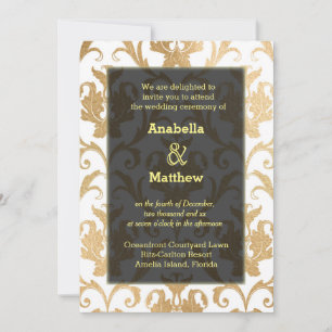 Convite Douradas espirais, damask
