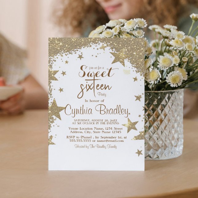 Convite Douradas estrelas brilham doce dezesseis Festas de (Criador carregado)