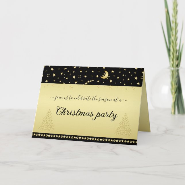 Convite Douradas estrelas brilhantes de Natal, patas em ou (Frente)