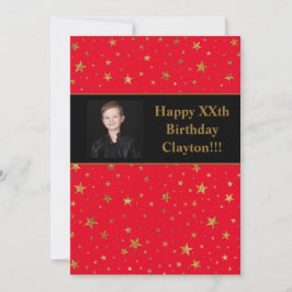 Convite Douradas estrelas com fotografia de mensagem no an