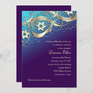 Convite Douradas estrelas Confetti Flourar Bat Mitzvah Tur