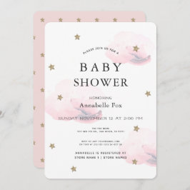 Convite Douradas estrelas e Chá de fraldas de nuvens cor-d