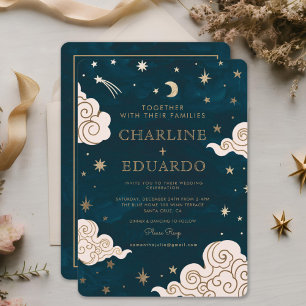 Convite Douradas estrelas Lua Indigo Celestial Casamento d