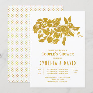 Convite Douradas flores reluzentes chás de casamento flor