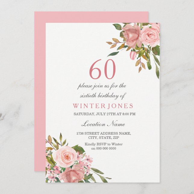 Convite Douradas Flores Rosa Rosa Rosa Rosa Rosa 60º Convi (Frente/Verso)