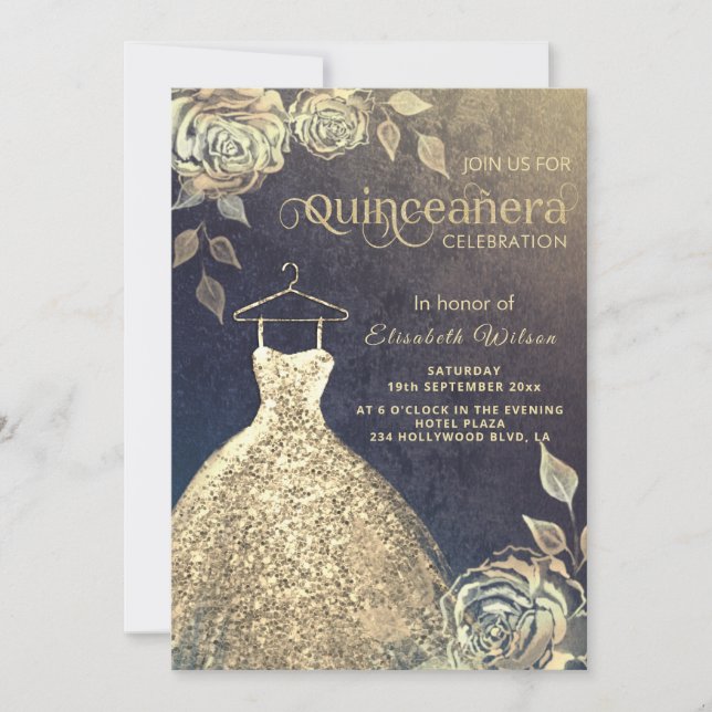 Convite Douradas sequências de ouro de tendências rosas ve (Frente)
