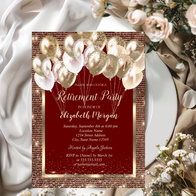 Convite Douradas Sequências de Quadros Balões Aposentação  (Criador carregado)