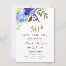 Convite Dourado 50º Casamento Azul Roxo