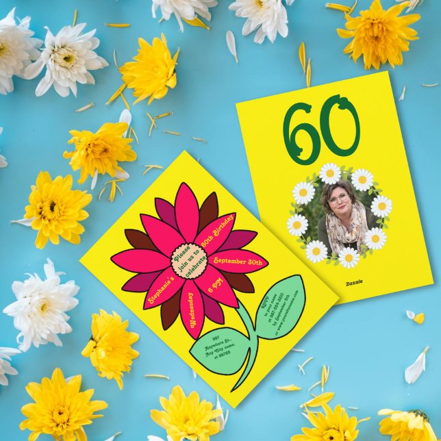 Convite Dourado 60º Aniversário Flor Vermelho Simples (Criador carregado)