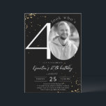 Convite Dourado a aniversário de 40 anos Black com<br><div class="desc">O Cartão de Convite Dourado aniversário de 40 anos Black com Foto faz parte da coleção Wedding. Este produto apresenta faíscas douradas de seção de fotos personalizáveis. Feito com fontes decorativas. Explore mais produtos correspondentes em nossa loja.</div>