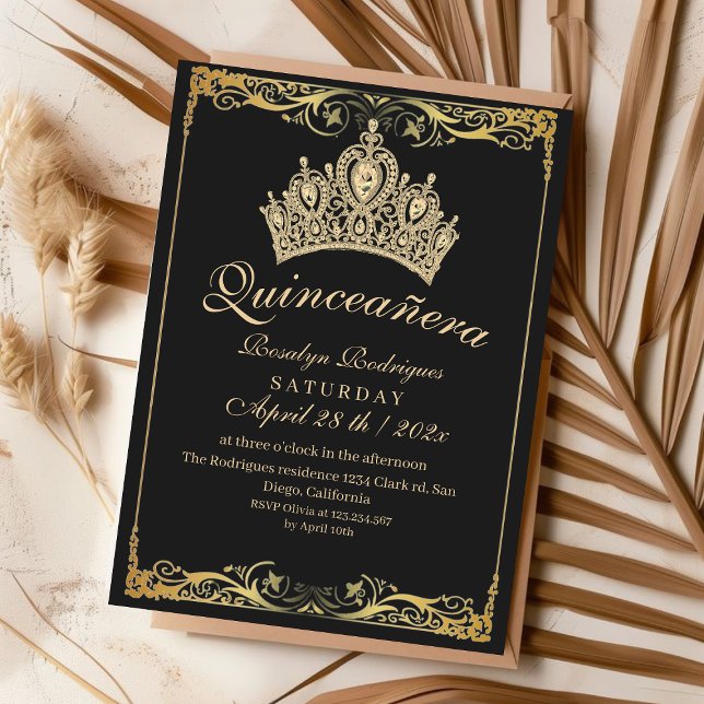 Convite Dourado à Cerca de Luxury Quinceañera (Criador carregado)