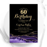 Convite Dourado Agate 60º Aniversário de Púrpura Preto<br><div class="desc">Roxo, preto e dourado agam o 60º convite de aniversário. Elegante design moderno com aquarela agate marble geode background, faux glitter gold e typografia script font. Trendy convida o cartão perfeito para uma comemoração de dia das mulheres na moda. Impressos convites Zazzle ou modelo de impressão digital instantânea para download....</div>