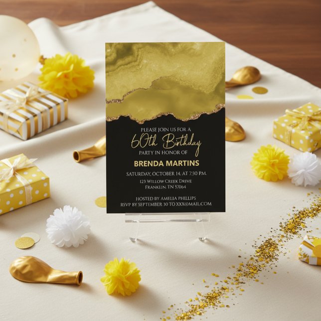 Convite Dourado Amarelo Glitter Aquarela (Criador carregado)