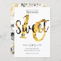 Dourado Amarelo Preto Moderno Doce 16 Festa de ani