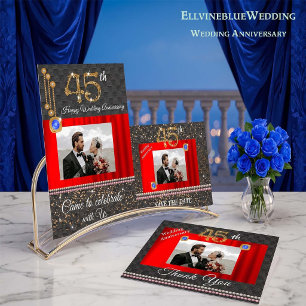 Convite Dourado aniversário de 45 casamentos de bruços e p