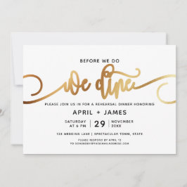 Convite Dourado antes de jantarmos Janto de ensaio