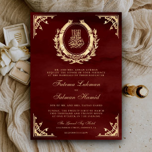 Convite Dourado Antigo Cristal Borgonha Vermelho Casamento