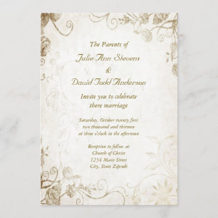 Convite Dourado antigo elegante do casamento