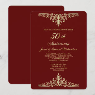 Convite Dourado Antigo Vermelho Vitoriano Aniversário Dour