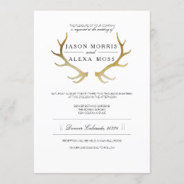 Convite Dourado Antler Russo | Casamento Elegante