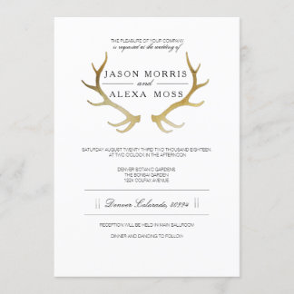 Convite Dourado Antler Russo | Casamento Elegante
