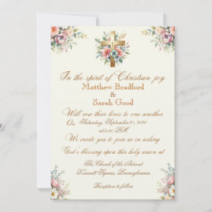 Convite Dourado ao Casamento Cruzado de Flor Azul