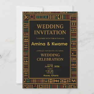 Convite Dourado ao Casamento de Kente Africano